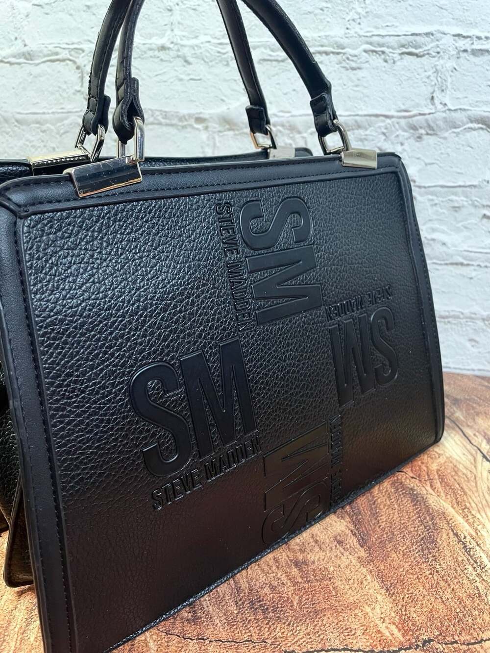 Steve Madden Bmateo Black Embossed Satchel Bag